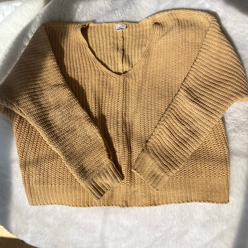 Cozy Knit V-Neck Sweater - Tan